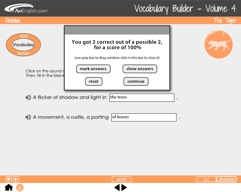 Vocabulary Builder: Animal Tales dictation