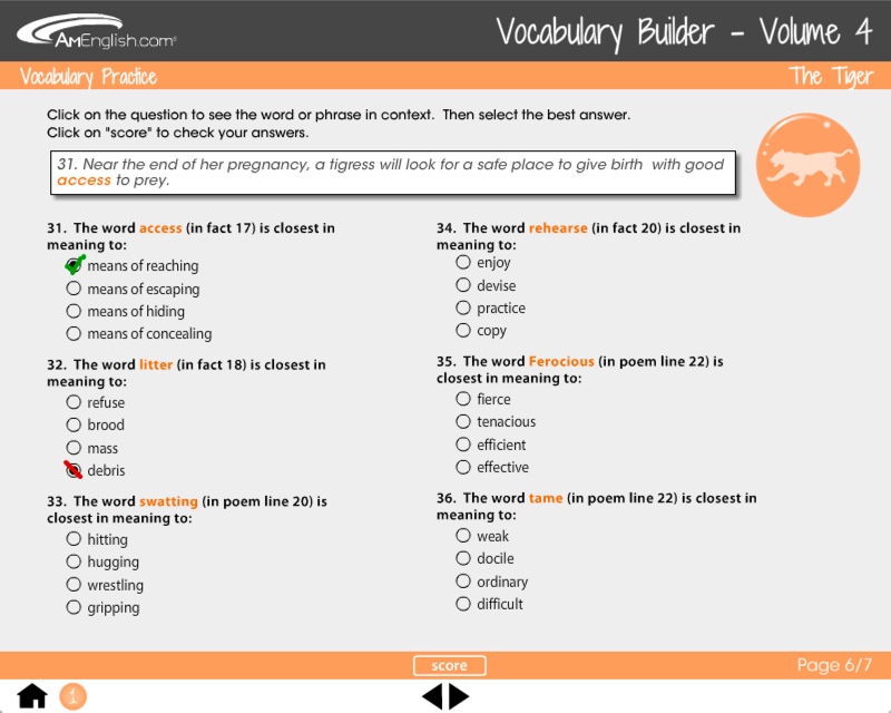 Vocabulary Builder: Animal Tales practices